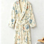 Samifyhome Cotton Towel Robe with Shawl Collar – Vintage Floral Cream