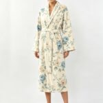 Samifyhome Cotton Towel Robe with Shawl Collar – Vintage Floral Cream