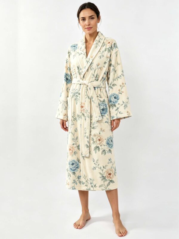 2 Samifyhome Cotton Towel Robe with Shawl Collar – Vintage Floral Cream