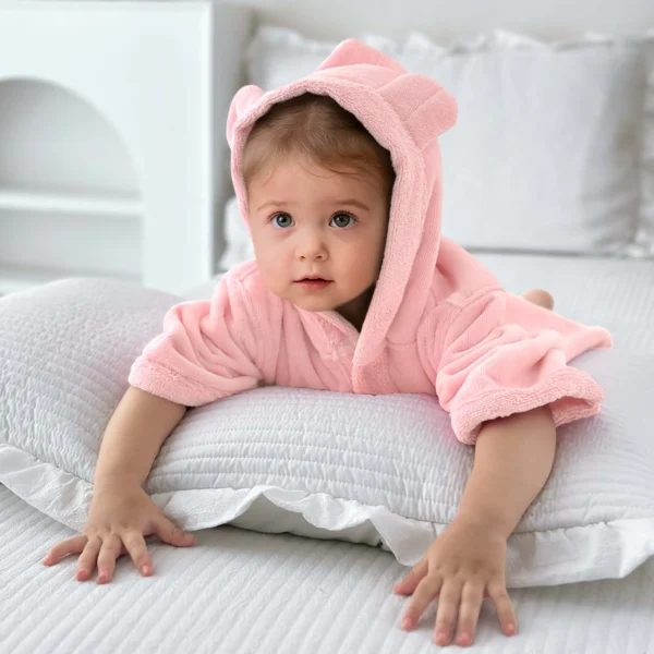 Pink Bear Baby Hooded Towel