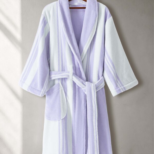 Luxury 100% cotton adult bathrobe featuring a soft shawl collar design in elegant taro purple6
