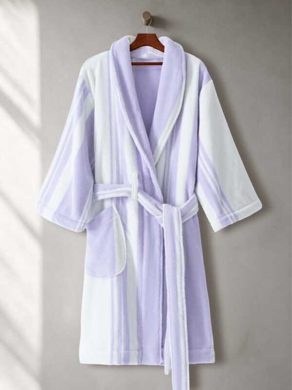 Luxury 100% cotton adult bathrobe featuring a soft shawl collar design in elegant taro purple6