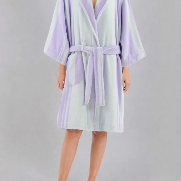 Luxury 100% cotton adult bathrobe featuring a soft shawl collar design in elegant taro purple5