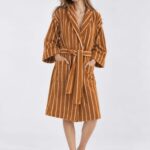 Samifyhome Cotton Striped Towel Robe with Shawl Collar - Taro Purple