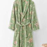 samifyhome-cotton-towel-robe-shawl-collar-floral-green