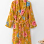Samifyhome Cotton Towel Robe with Shawl Collar – Vintage Floral Cream